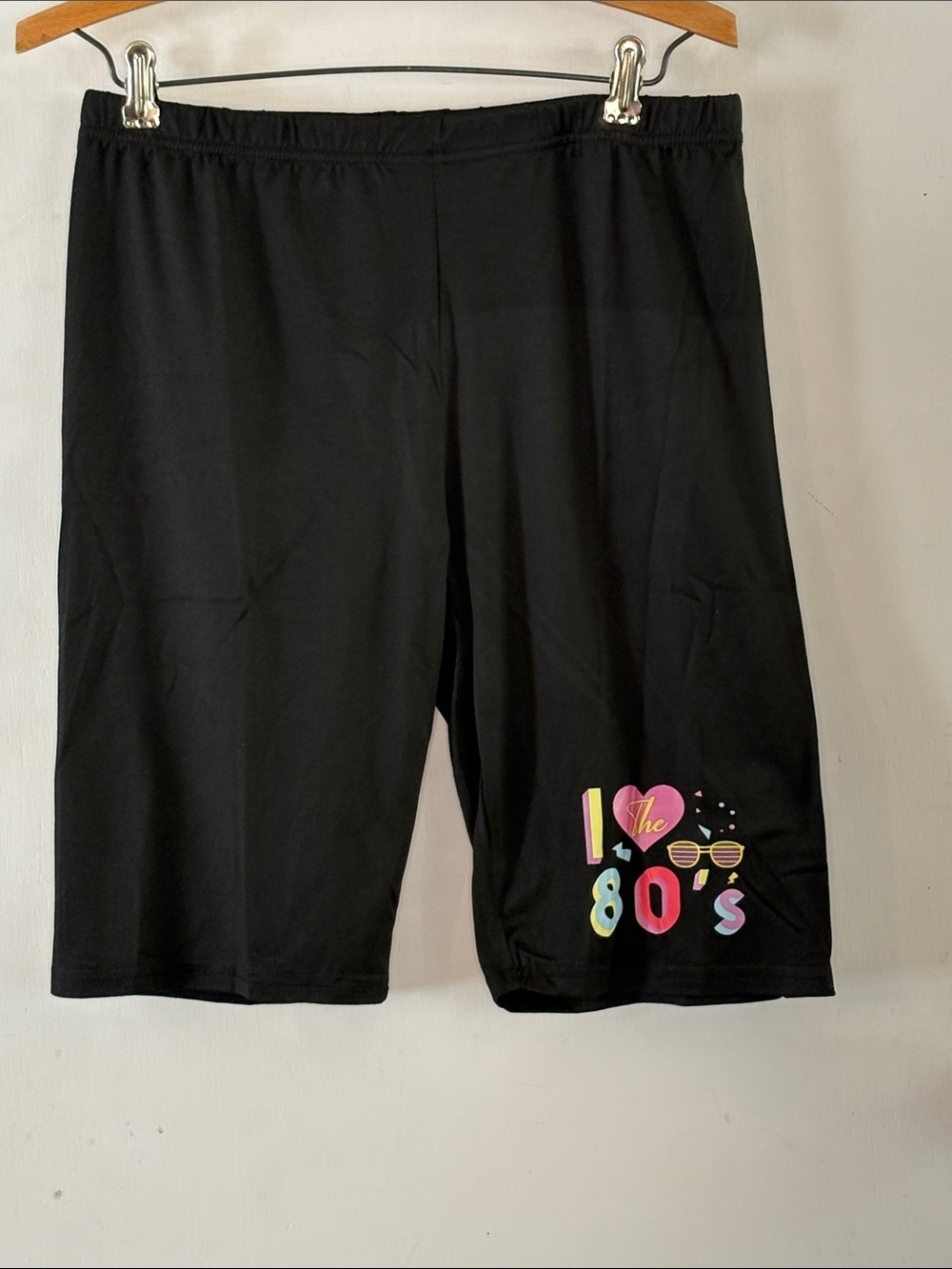 Black I Heart the 80s knit shorts elastic waistband Size Large